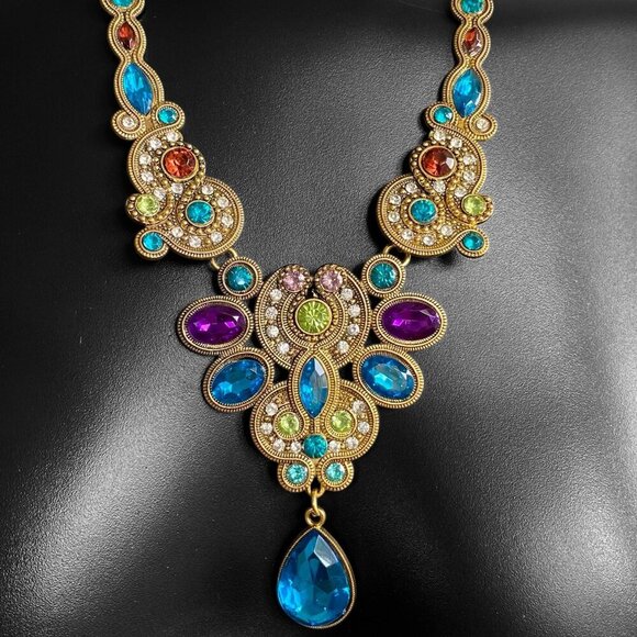 Betsey Johnson Multi Colour Crystal Bib Necklace - Picture 3 of 10